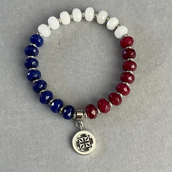Rustic Cuff stretch Red White and Blue Bracelet faceted Stone NWOT - Picture 3 of 4